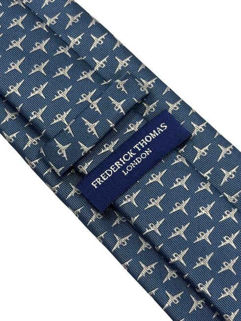 medium denim blue tie with fighter aeroplane design